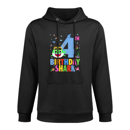 Funny 4th Birthday Shark 4 Year Old Birthday Boy Girl Party Machine Washable Hoodie