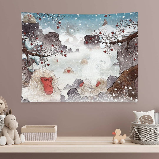 Soaking Japanese Snow Monkeys Tapestry