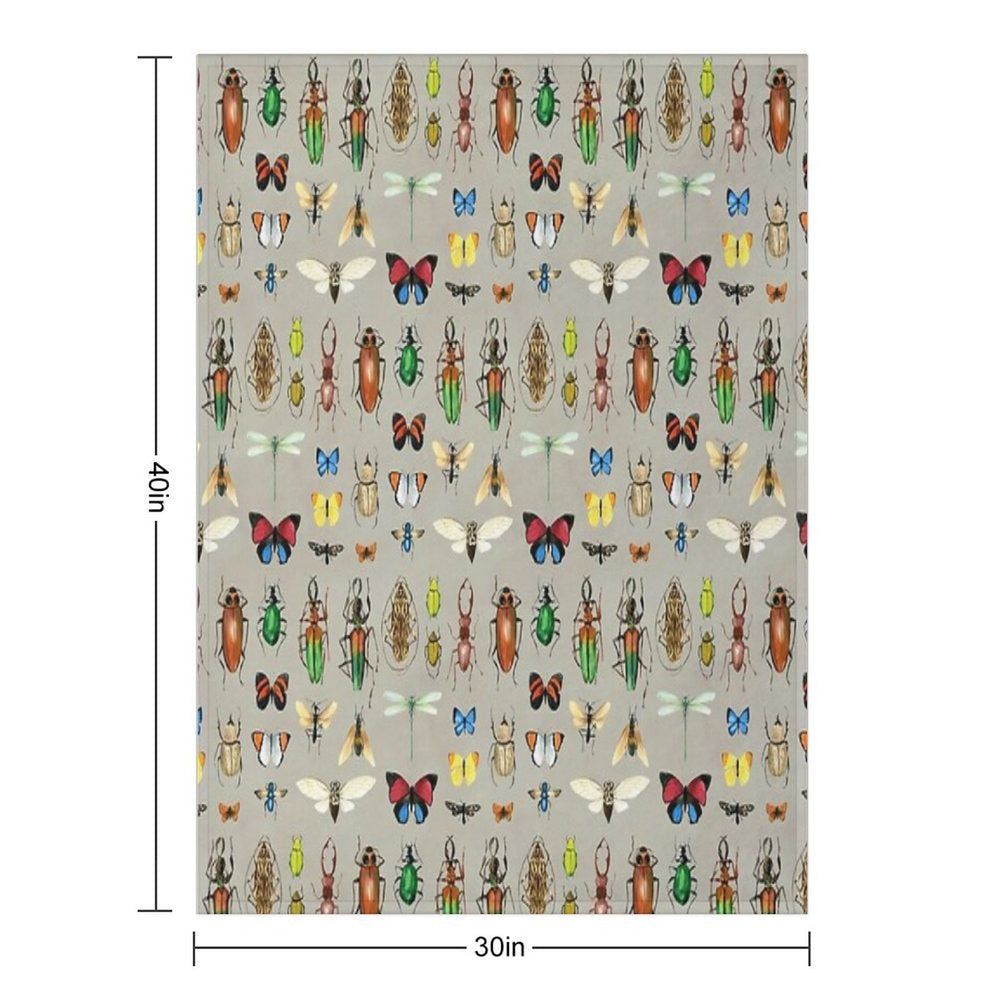 The Usual Suspects - Insects on Grey - Watercolour Bugs Pattern by Cecca Designs Plush Throw Blanket