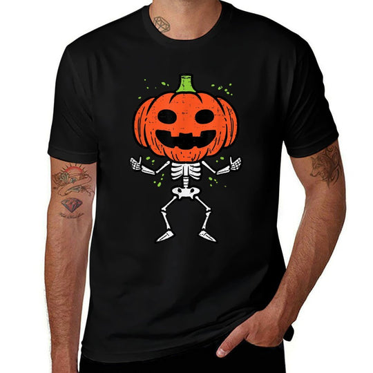 Halloween Skeleton Pumpkin Face Costume Men Women Kids Boy  Versatile T-Shirt