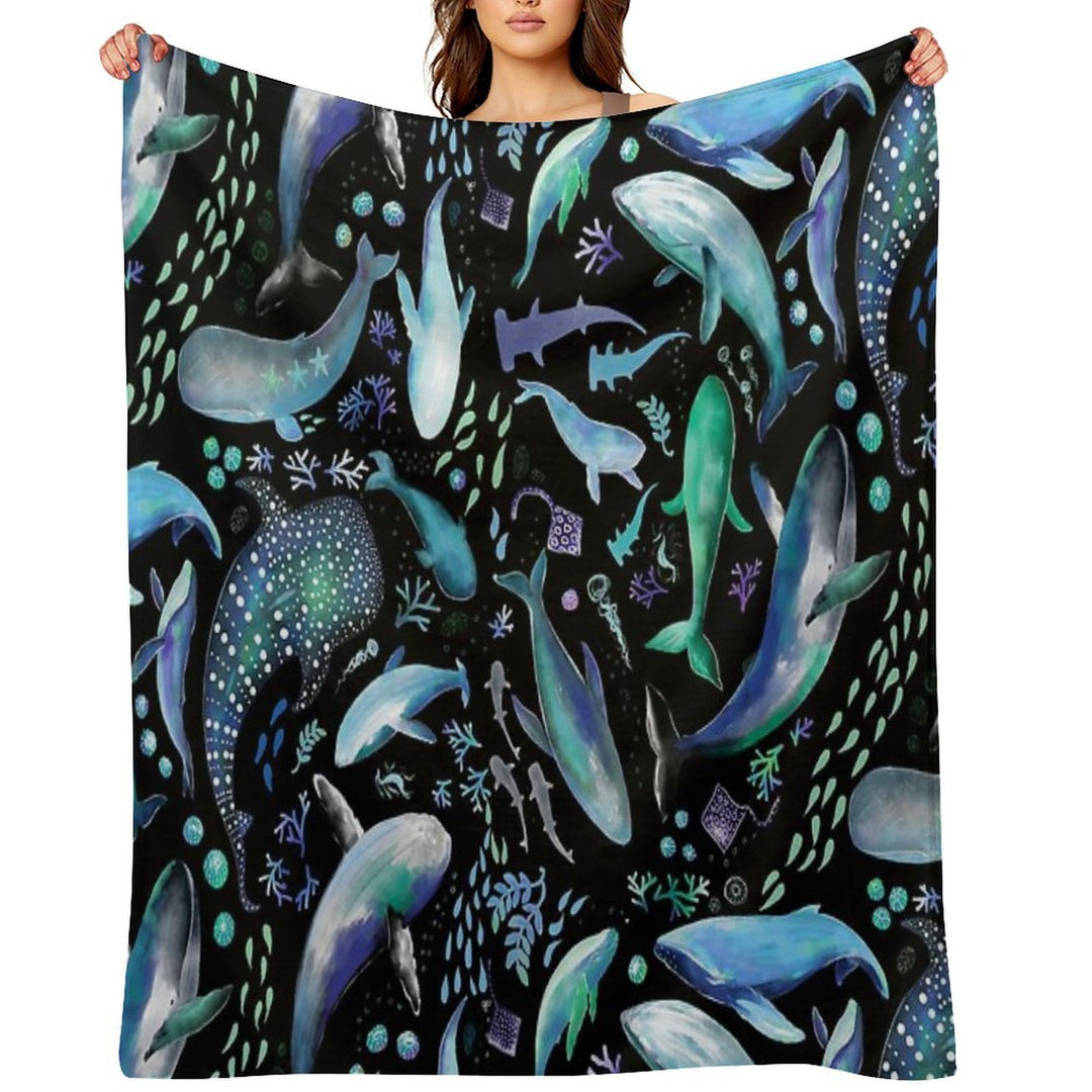 Ocean Diving with Whales at Night - Remix Comfort Throw Blanket