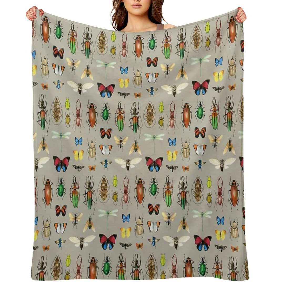The Usual Suspects - Insects on Grey - Watercolour Bugs Pattern by Cecca Designs Plush Throw Blanket