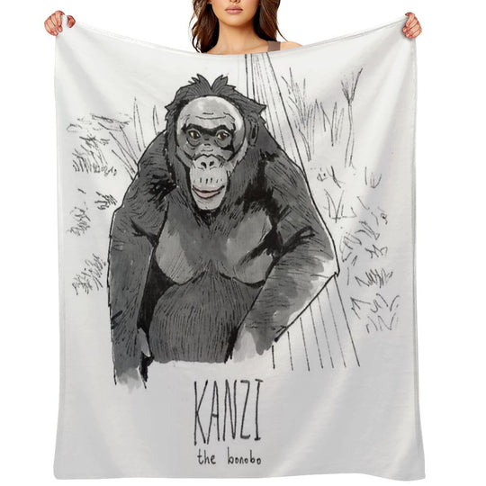 Kanzi The Bonobo Plush Throw Blanket