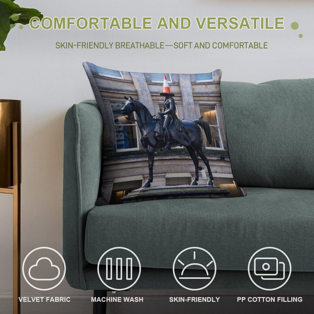 Duke of Wellington And Obligatory Cone in Glasgow Soft High-Density Material Throw Pillow