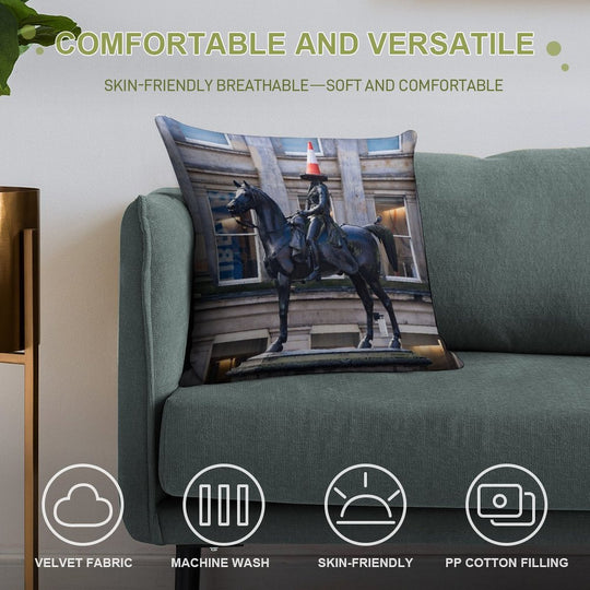 Duke of Wellington And Obligatory Cone in Glasgow Soft High-Density Material Throw Pillow