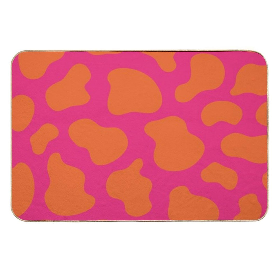 Cow Skin Texture Orange Pop And Hot Neon Pink Durable Bath Mat