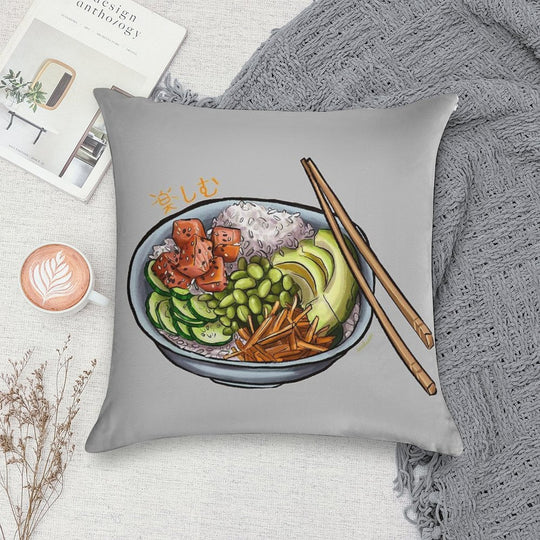 Poke Bowl with Salmon And Fresh Vegetables Soft Washable Throw Pillow