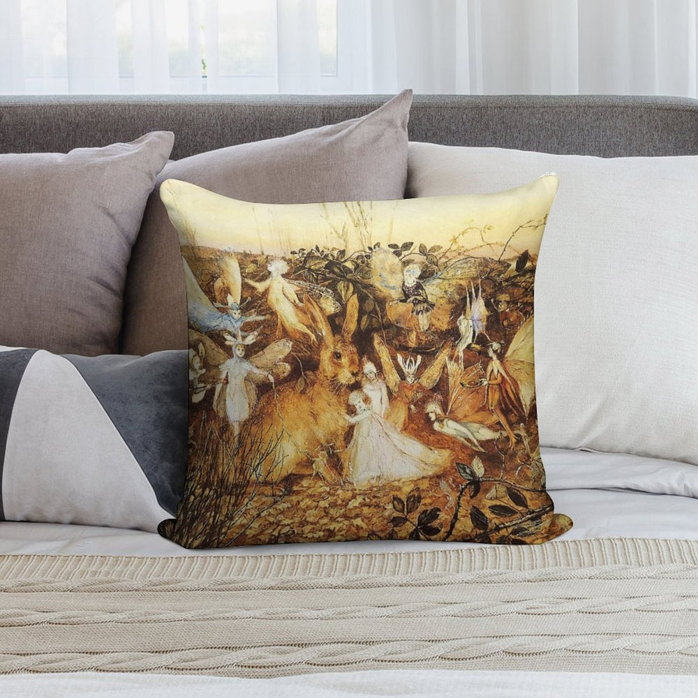 Rabbit Among The Fairies Soft Shrink-Resistant Throw Pillow