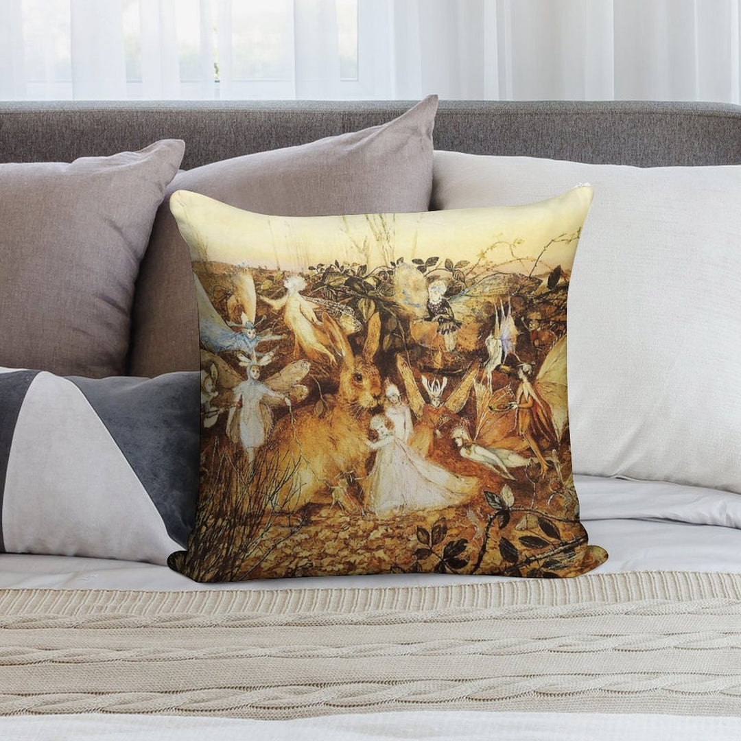 Rabbit Among The Fairies Soft Shrink-Resistant Throw Pillow