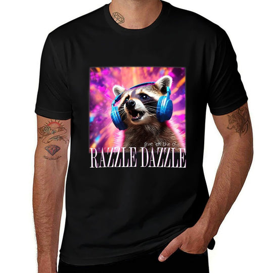 Give Em The Old Razzles Dazzles Retro Y2k 90s Meme Raccoon  Eco-friendly Material T-Shirt