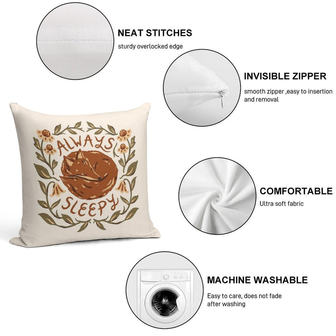 Always Sleepy Fox Soft Hidden Zipper Throw Pillow