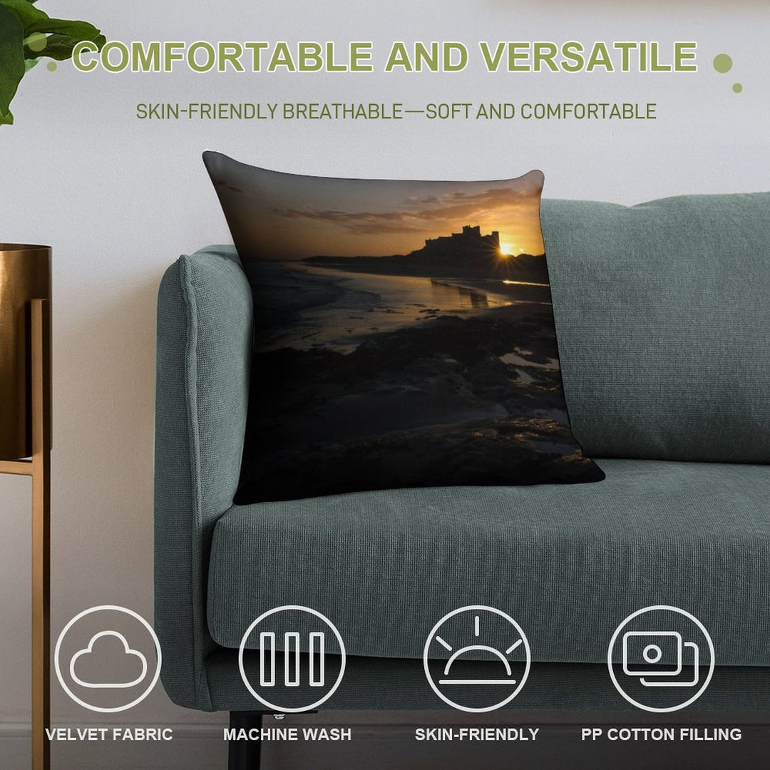 Bamburgh Castle - Sunrise Soft Hidden Zipper Throw Pillow
