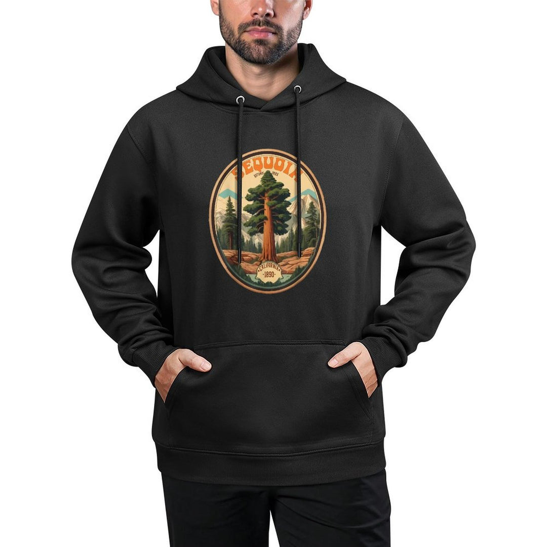 Sequoia National Park Tree Illustration Hiking Retro Badge Versatile Streetwear Hoodie