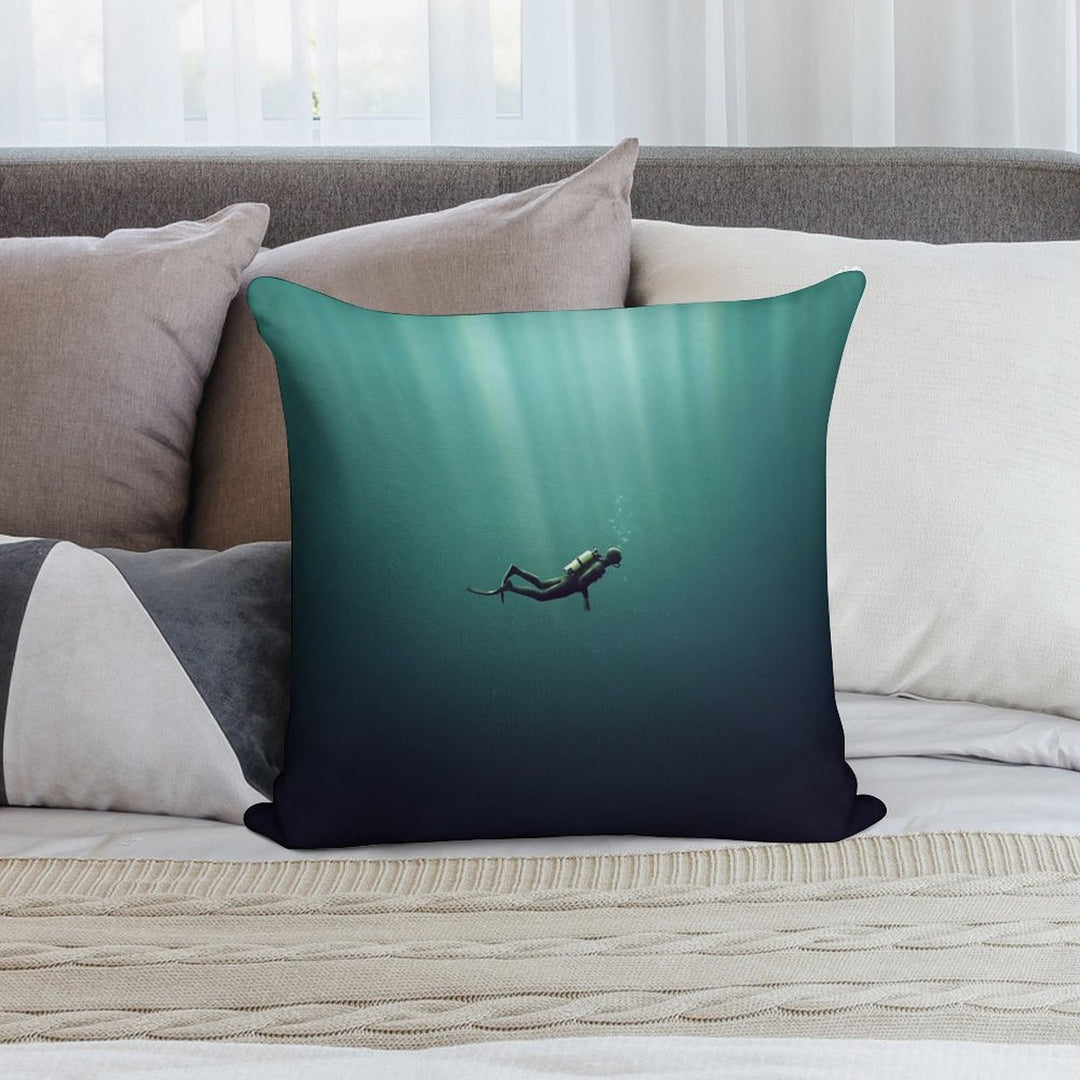 Underwater Scuba Diver in A Dark Lake Soft Luxury Feel Throw Pillow