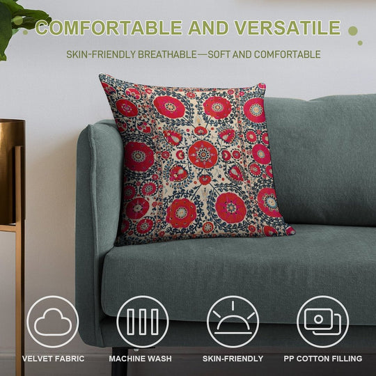 Shakhrisyabz Bokhara Uzbekistan Silk Embroidery Print Soft Home Decor Throw Pillow