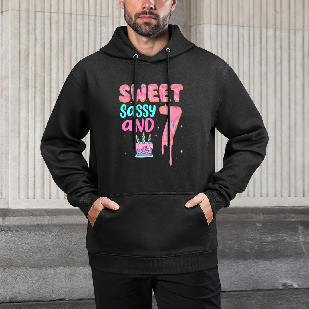 Kids Sweet Sassy And Seven Birthday Girl Donut 7th Birthday Colorfast Hoodie