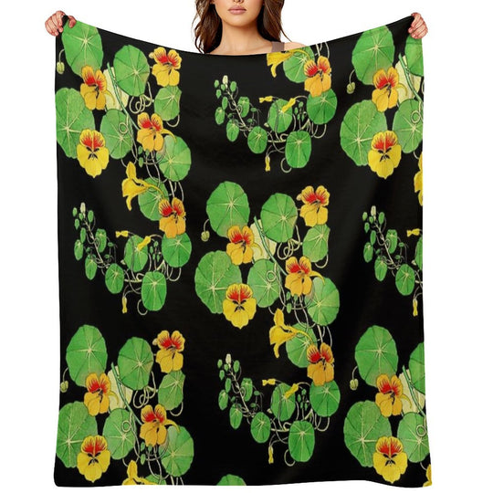Yellow Nasturtium Flower  Botanical Illustration Lightweight Throw Blanket
