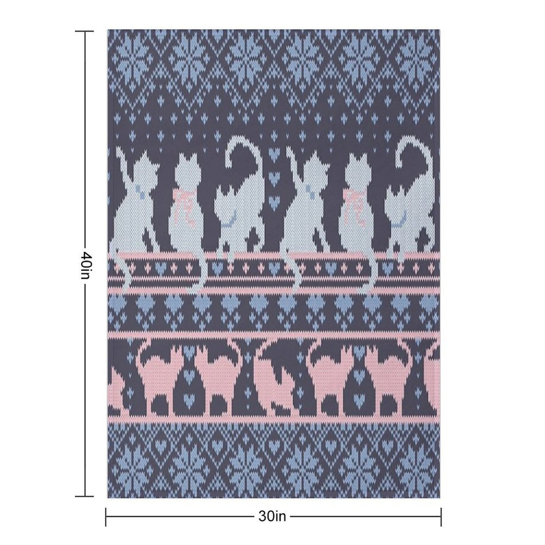 Fair Isle Knitting Cats Love  Dark Violet Background White And Violet Kitties And Details Quick-dry Throw Blanket