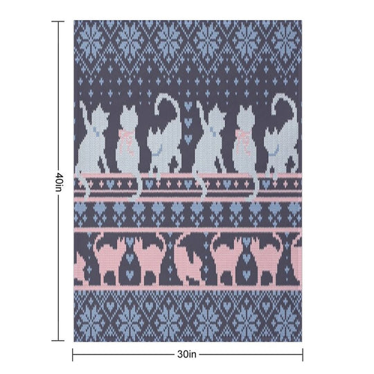 Fair Isle Knitting Cats Love  Dark Violet Background White And Violet Kitties And Details Quick-dry Throw Blanket