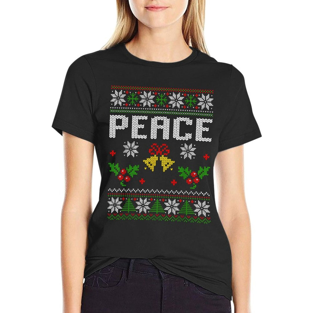 Peace I Come In Peace Couple Matching Ugly Christmas Sweater  Summer-ready Fabric T-Shirt
