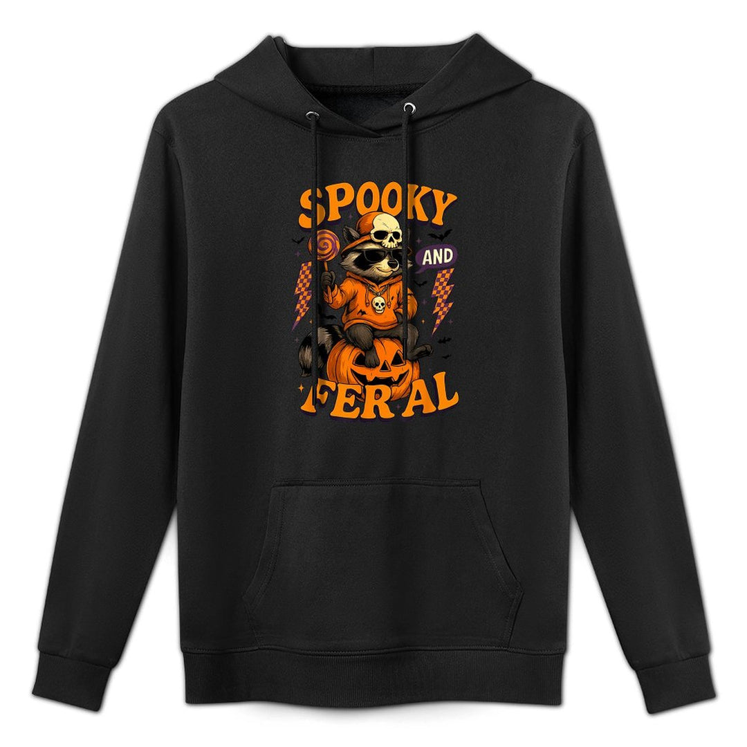 Funny Halloween Spooky And Feral Raccoon Pumpkin Boys Kids Unisex Design Hoodie