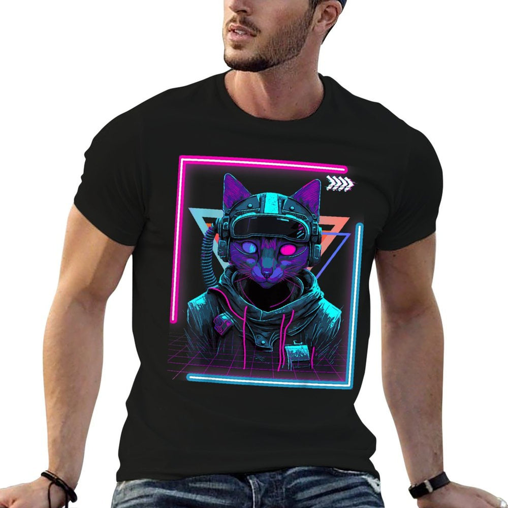 Cyberpunk Cat Kitty Punker  Futuristic Cyber Punk  Ribbed Collar T-Shirt