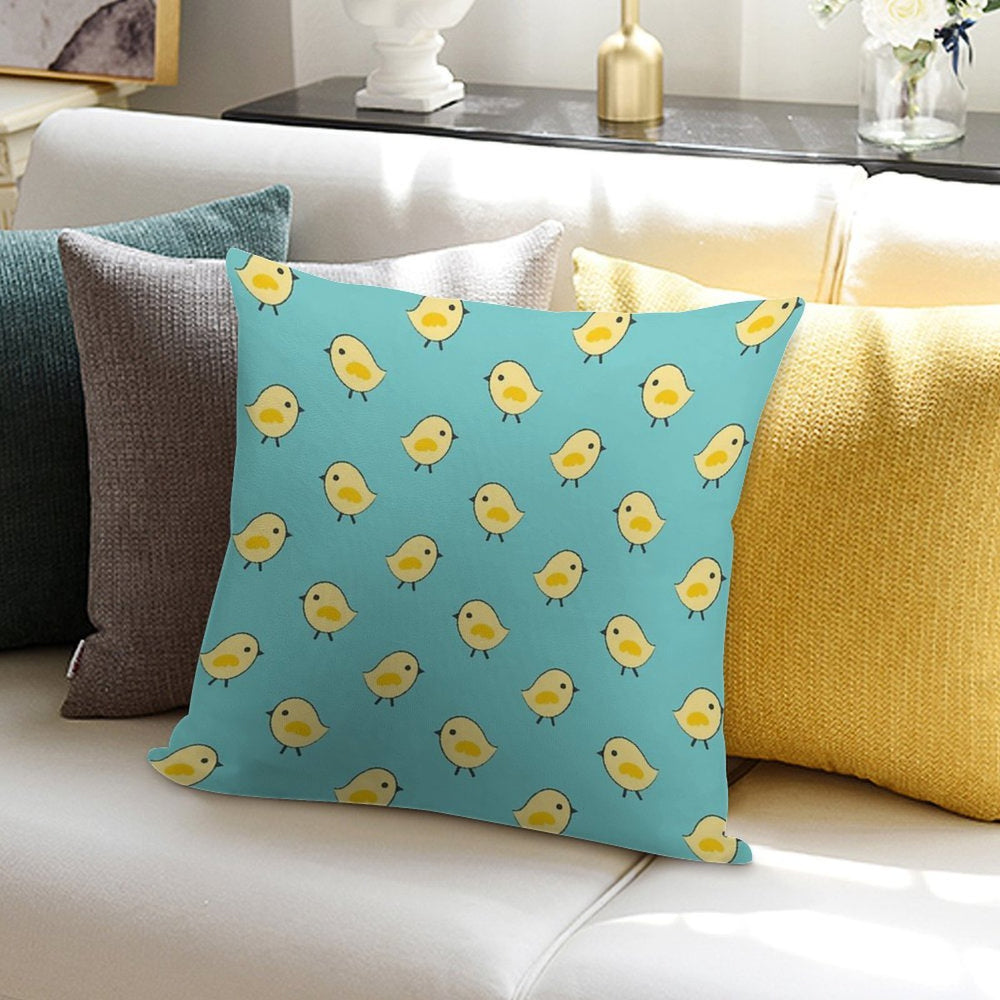 Busy Chicks Pattern - Yellow on Aqua Blue Soft Ultra-Soft Texture Throw Pillow