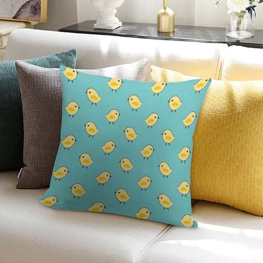 Busy Chicks Pattern - Yellow on Aqua Blue Soft Ultra-Soft Texture Throw Pillow