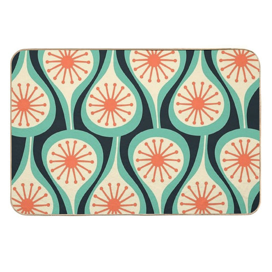 Mid Century Modern Atomic Drops Teal Orange Black Pattern  Multi-Purpose Bath Mat