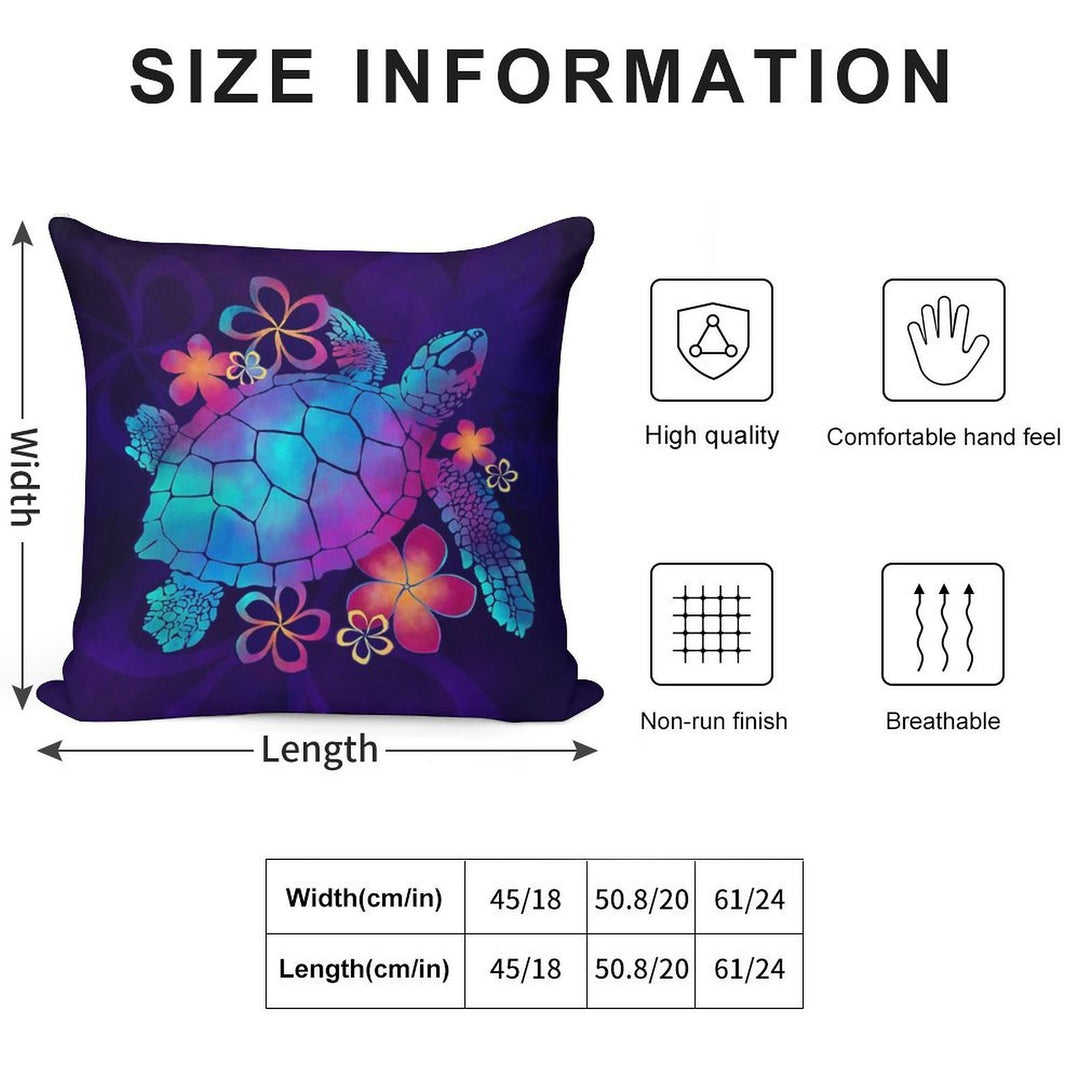 Sea Turtle with Flowers Blue And Purple Soft Fade-Resistant Throw Pillow