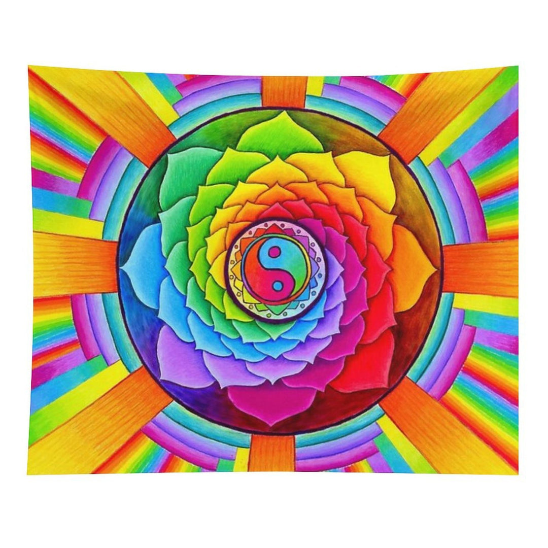 Healing Lotus Rainbow Yin Yang Psychedelic Mandala Tapestry