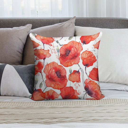 Wild Red Poppies Soft High-Density Material Throw Pillow