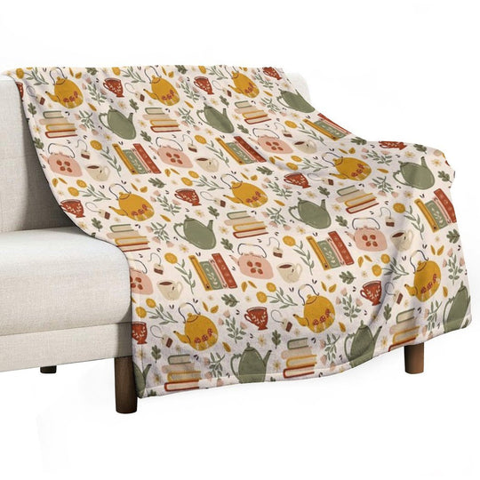 Flowery Books And Tea Travel-friendly Throw Blanket