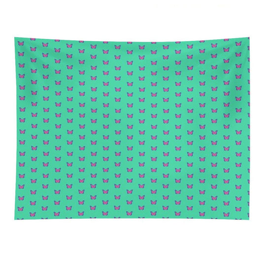 Blue And Pink Butterflies on Mint Green Tapestry