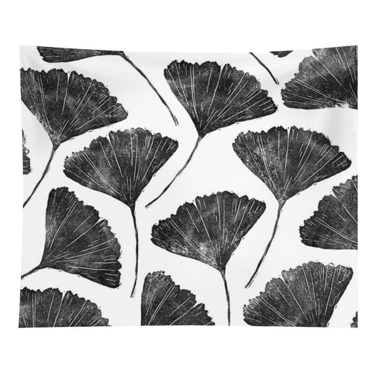 Ginkgo Biloba, Lino Cut Nature Inspired Leaf Pattern Tapestry
