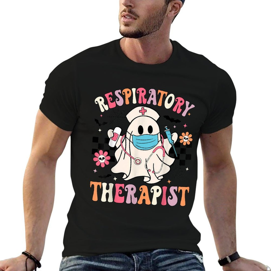 Groovy Spooky Respiratory Therapist Halloween RT Nurse  Fade-proof Color T-Shirt