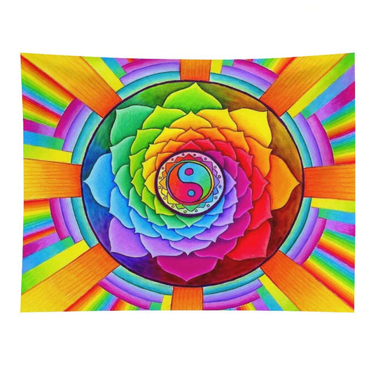 Healing Lotus Rainbow Yin Yang Psychedelic Mandala Tapestry