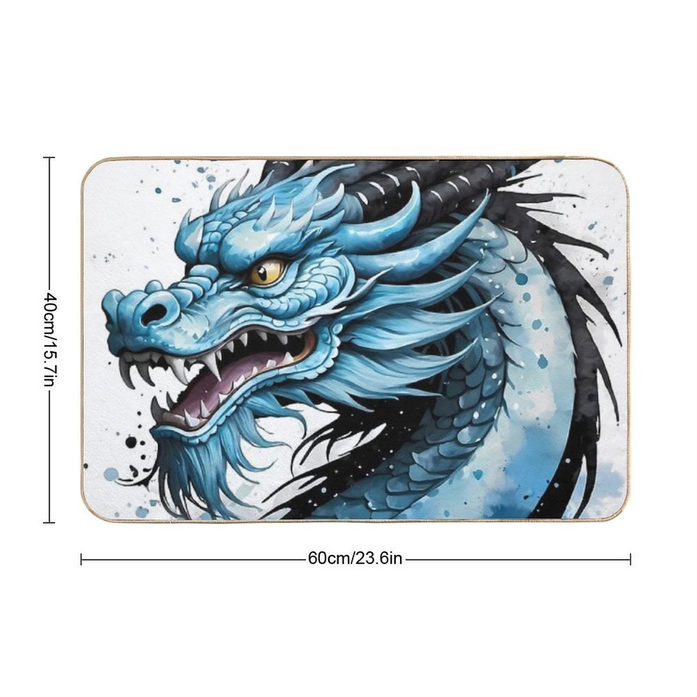 Chinese Watercolor Blue Dragon #1  Non-Slip Bath Mat