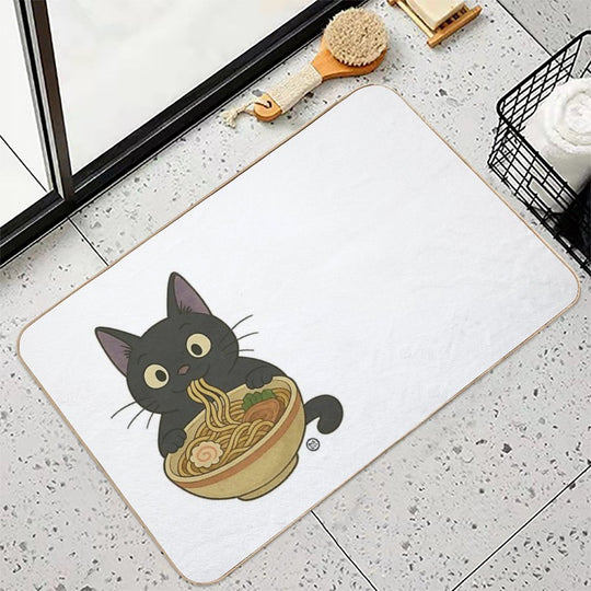 Black Cat Eating Ramen - Noodle Cat Japanese Kawaii Ramen Neko  Fade-Resistant Bath Mat