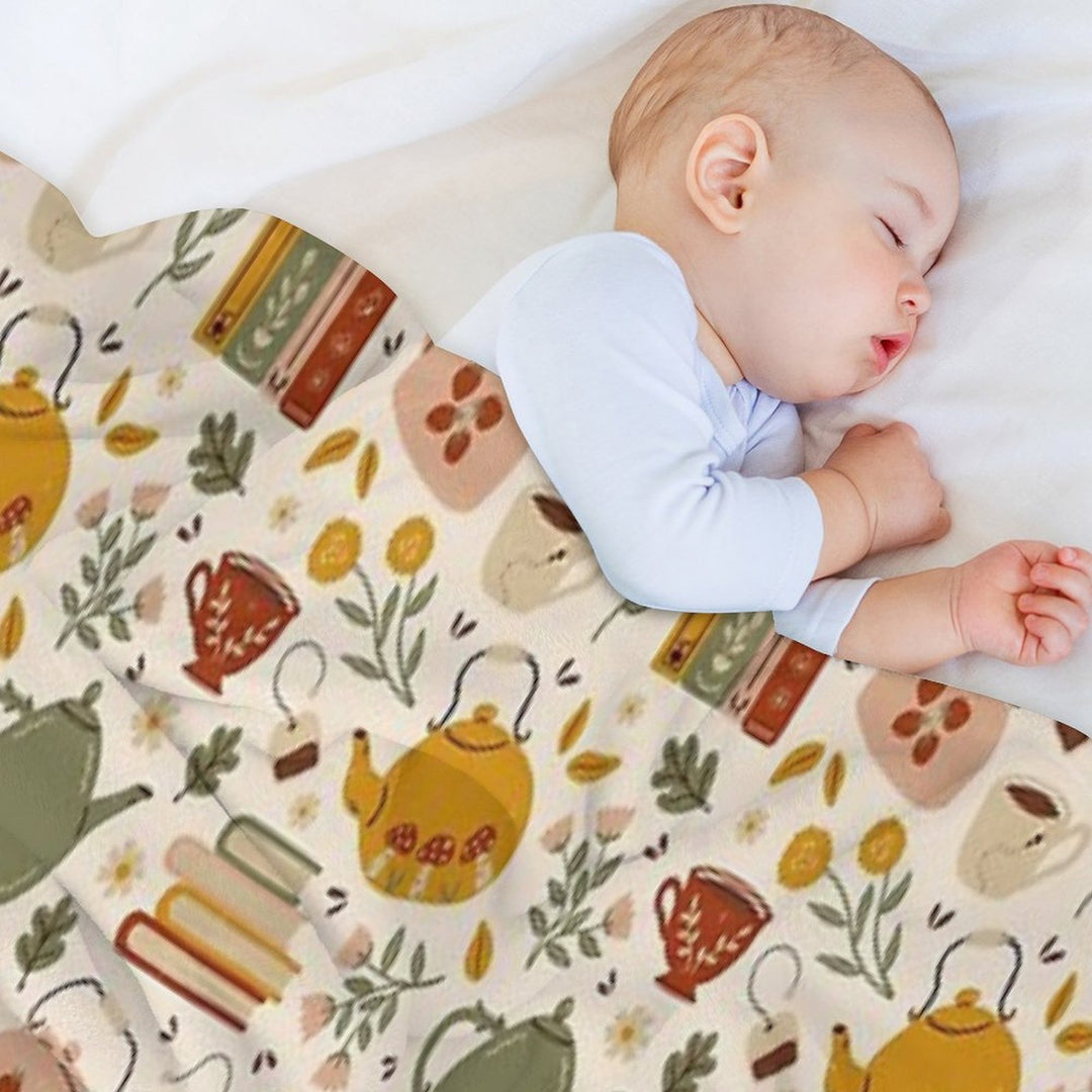 Flowery Books And Tea Travel-friendly Throw Blanket