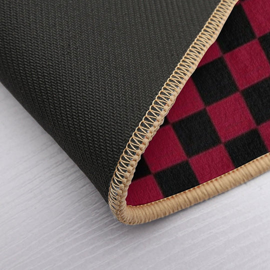 Black And Burgundy Red Checkerboard  Pet-Safe Bath Mat