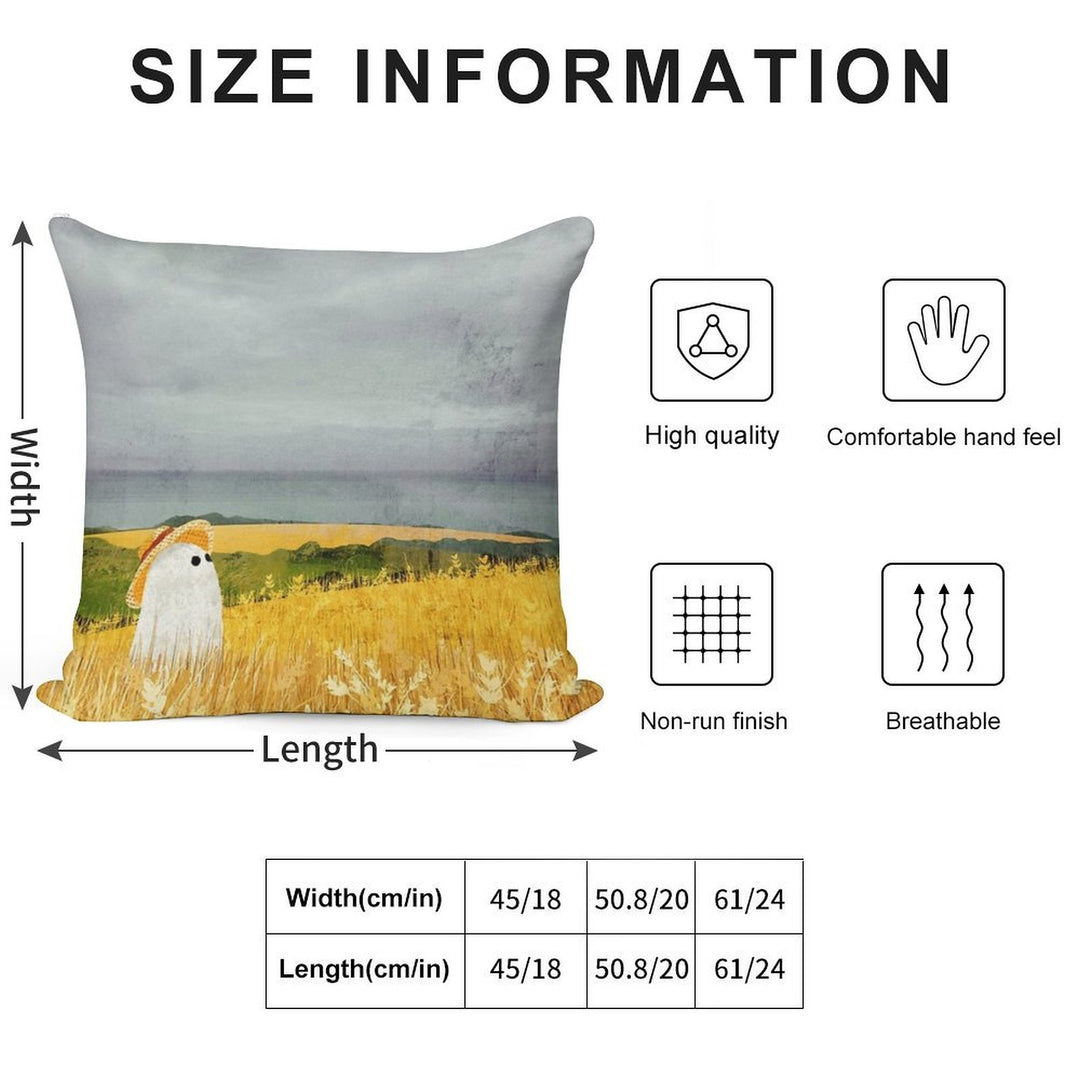 There's A Ghost in The Wheat Field Again... Soft Shrink-Resistant Throw Pillow