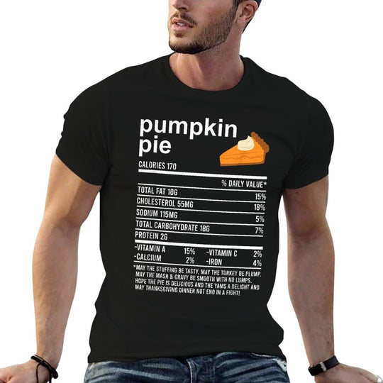 Funny Thanksgiving Food Apparel, Pumpkin Pie Nutrition Facts  Ribbed Collar T-Shirt