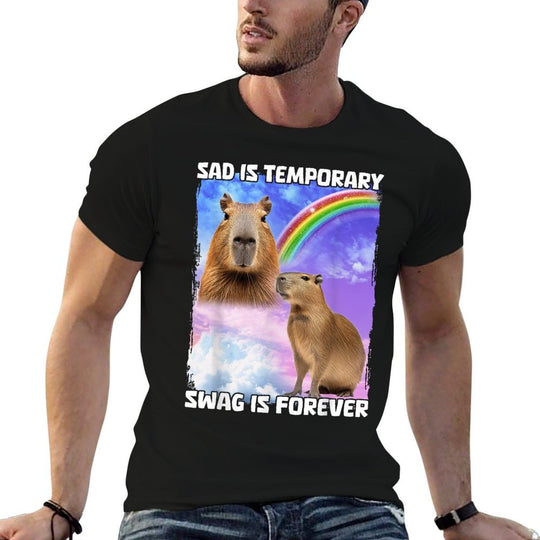 Sad Is Temporary Swag Is Forever  Ribbed Collar T-Shirt