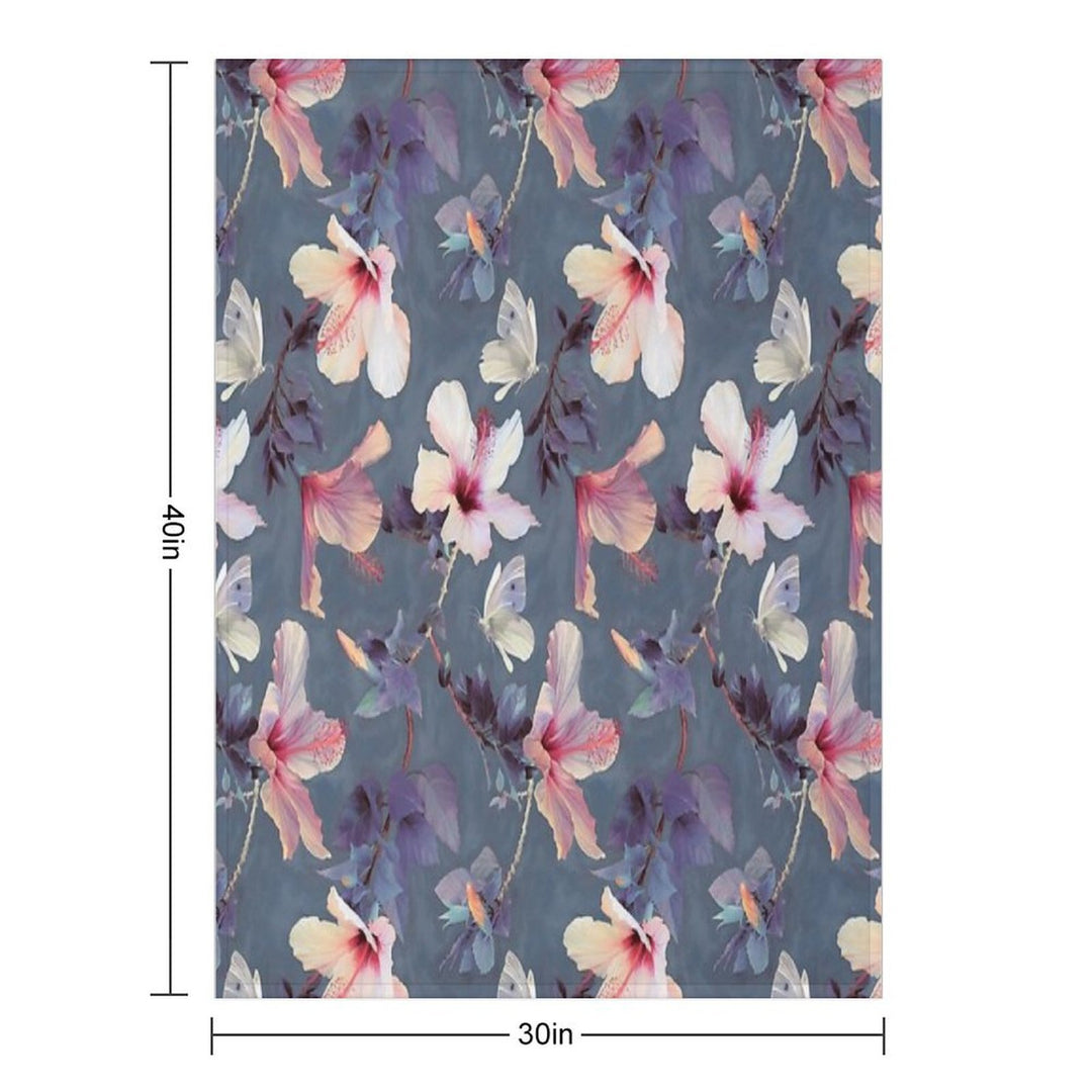 Butterflies And Hibiscus Flowers - A Painted Pattern Compact Throw Blanket