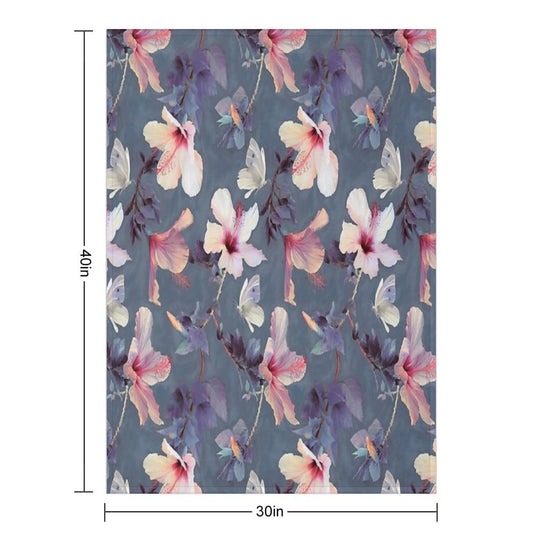 Butterflies And Hibiscus Flowers - A Painted Pattern Compact Throw Blanket