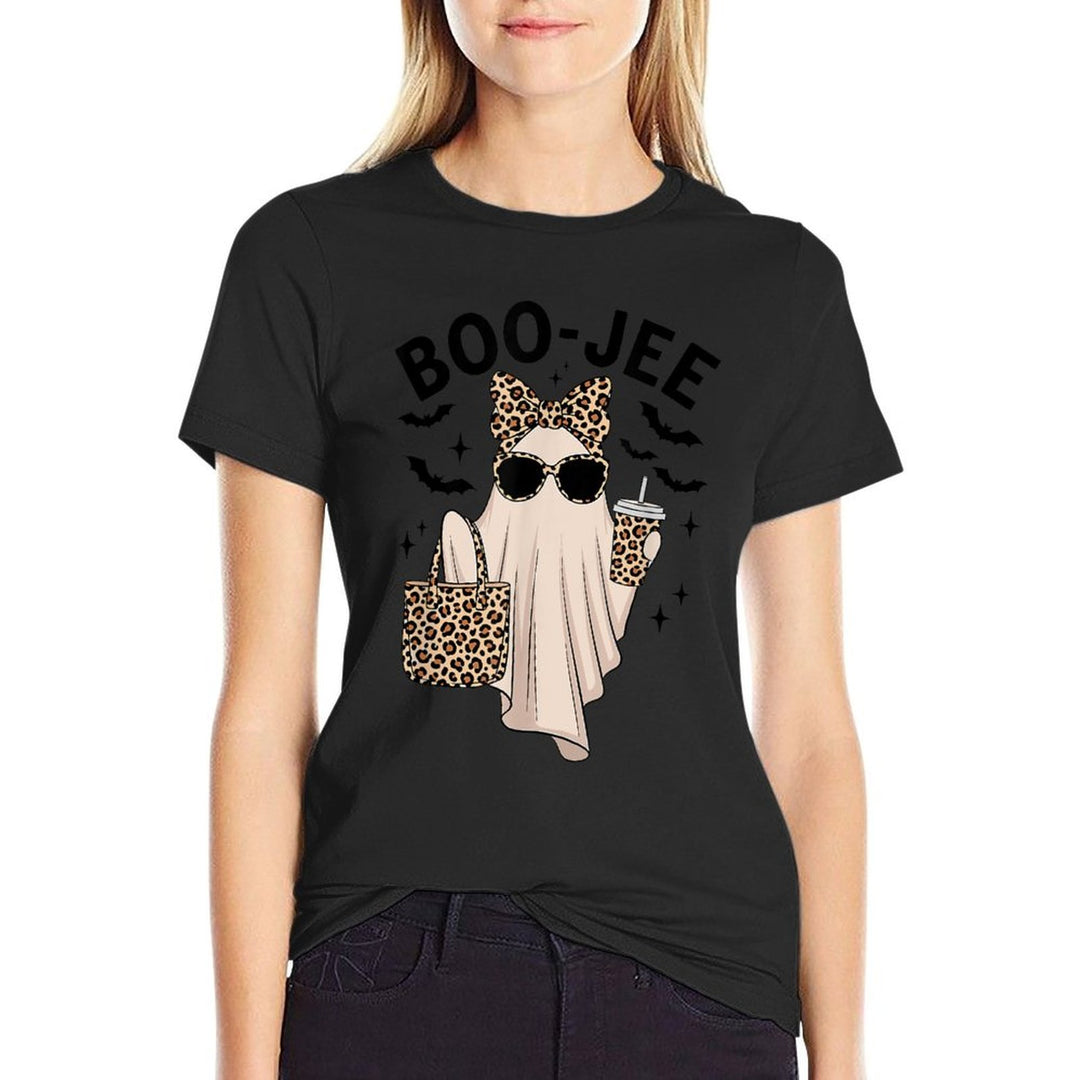 Coquette Leopard Ghost Coffee Boo-JEE Halloween Boujee Ghost Comfortable T-Shirt