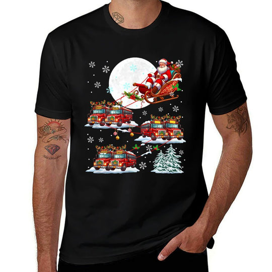 Santa Sleigh Reindeer School Buses Matching Driver Christmas  Heathered Texture T-Shirt