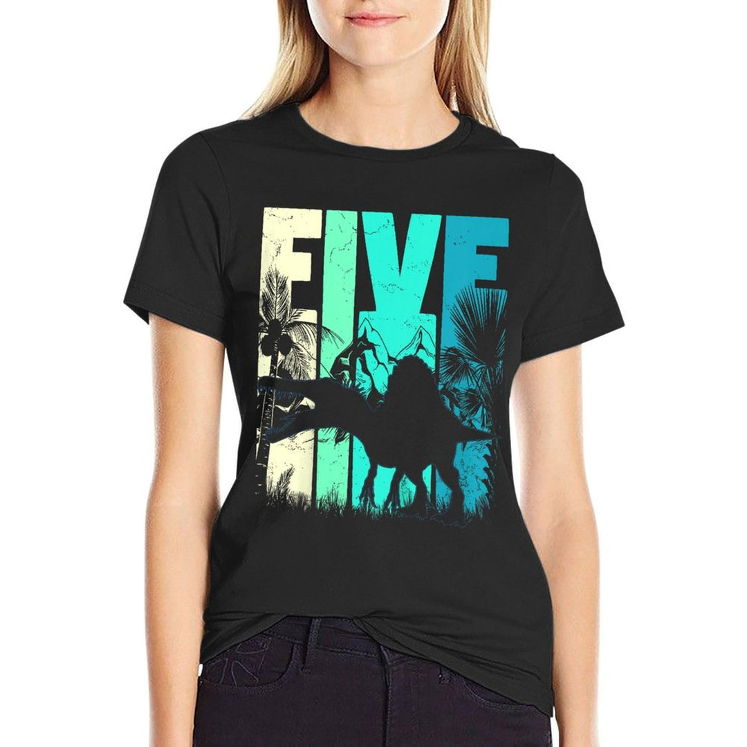 Kids Spinosaurus 5 Year Old 5th Birthday Five Boy Girl Retro  Slim-fit Cut T-Shirt