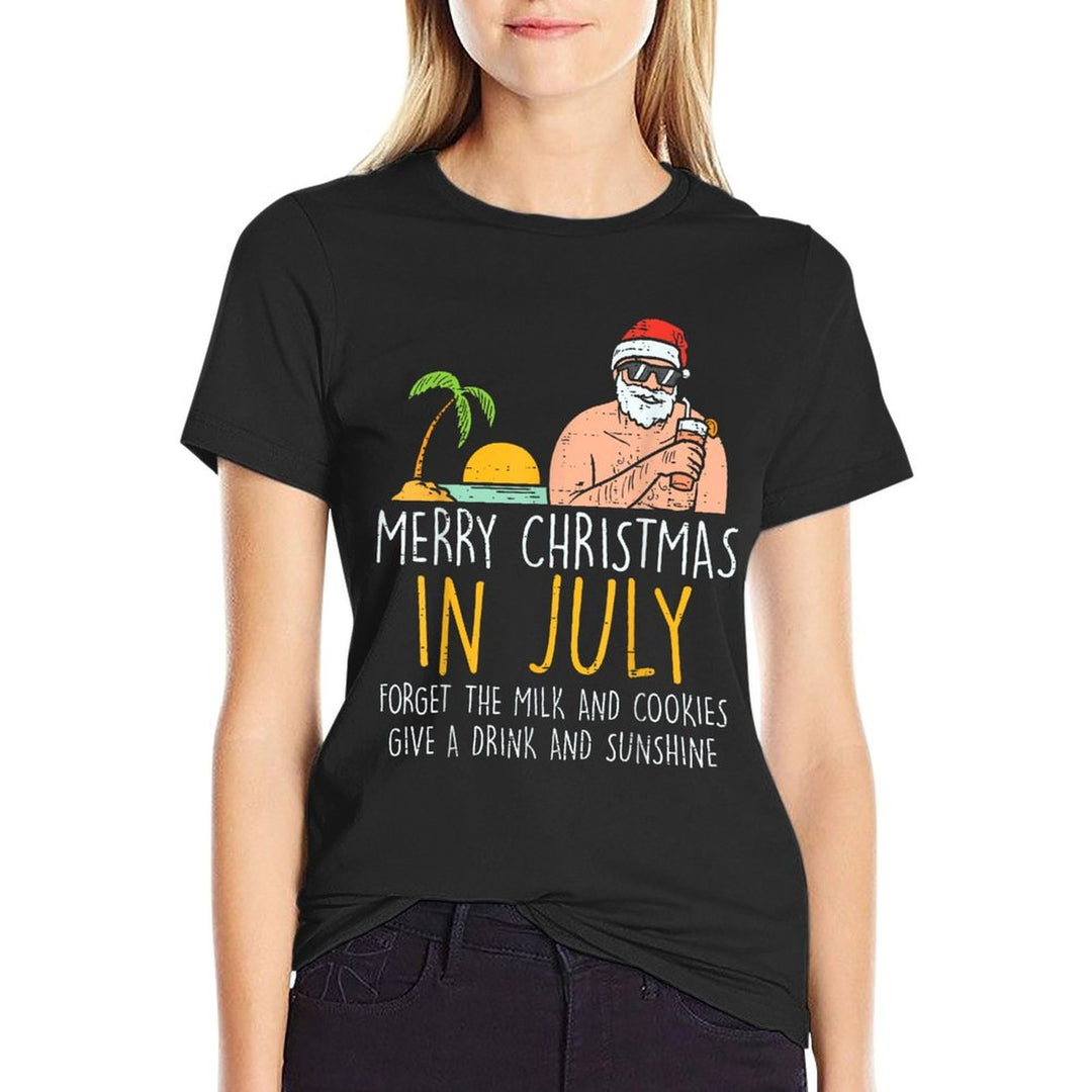Merry Christmas In July Santa Beach Cocktail Summer Xmas for Men Women  Stretchy T-Shirt